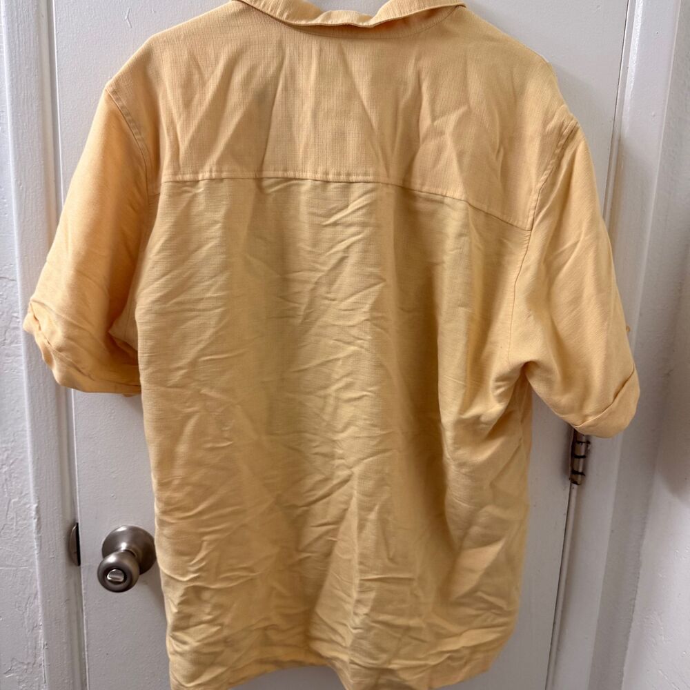 Cubavera Men's L Short Sleeve Camp Shirt Tropical Embroidered Yellow - Picture 3 of 4